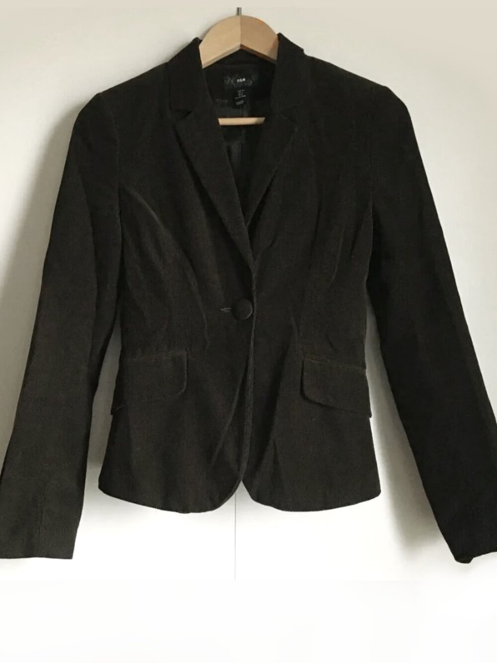 Vintage Y2K Olive Brown Cotton Corduroy Single Button Blazer H&M Size 4